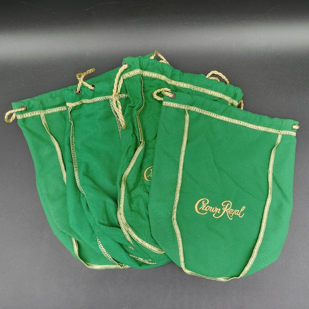 Crown Royal OS Green Drawstring Bags Lot of 4 Whiskey Pouch Bar Craft Supply